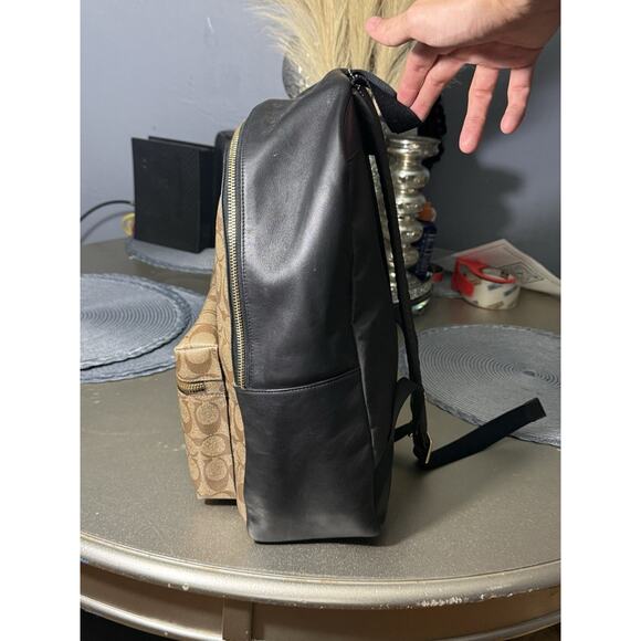 Coach Charlie Backpack F58314 Khaki Black Signature Canvas Laptop Backpack EUC main image 5